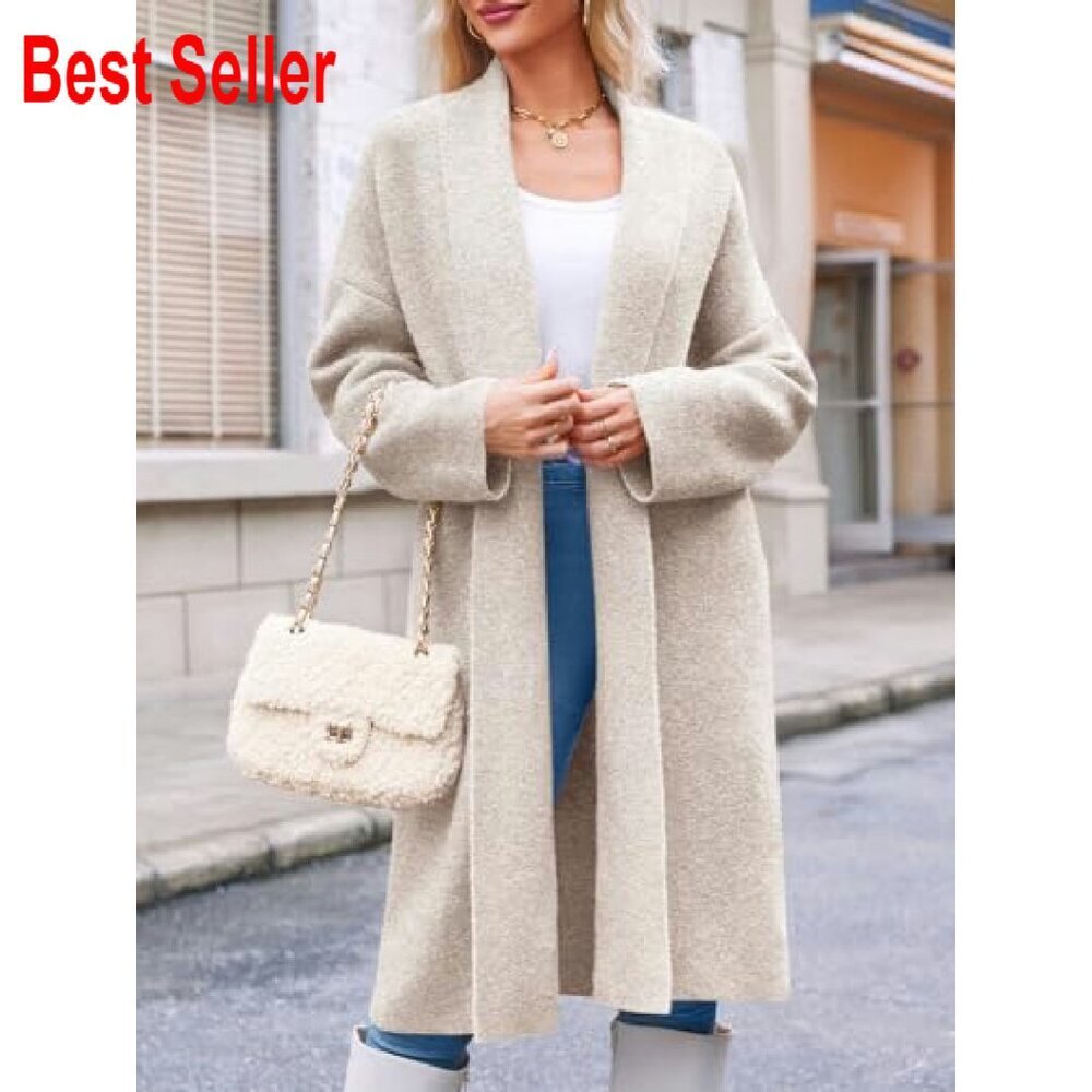 Oversized Chunky Knit Long Cardigan Slouchy Open Front Coatigan Jacket - Picture 4 of 8